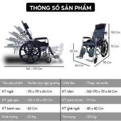 Xe lăn tay ngả giường bằng pittong có lót nệm N216-3PTX